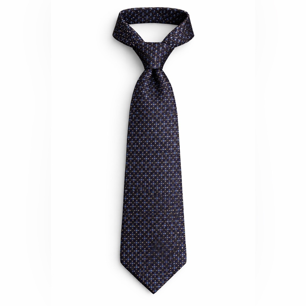 Brioni Black and Blue Dotted Silk Tie